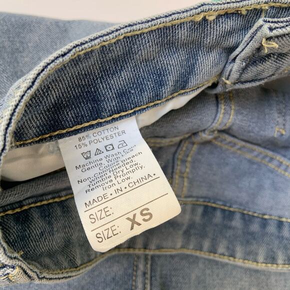 Women's High Rise Cotton Light Wash Denim Shorts Color Block Pockets XS - Picture 8 of 8